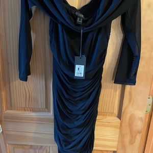 Long sleeved black mini dress